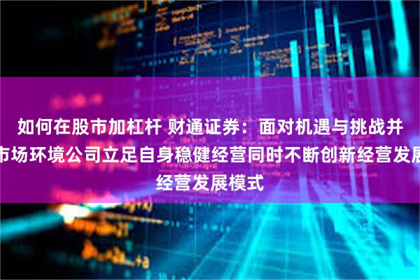 如何在股市加杠杆 财通证券：面对机遇与挑战并存的市场环境公司立足自身稳健经营同时不断创新经营发展模式