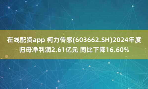 在线配资app 柯力传感(603662.SH)2024年度归母净利润2.61亿元 同比下降16.60%