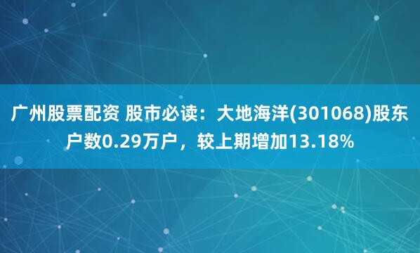 广州股票配资 股市必读：大地海洋(301068)股东户数0.29万户，较上期增加13.18%
