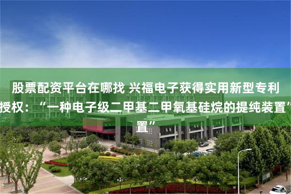 股票配资平台在哪找 兴福电子获得实用新型专利授权:“一种电子级二甲基二甲氧基硅烷的提纯装置”